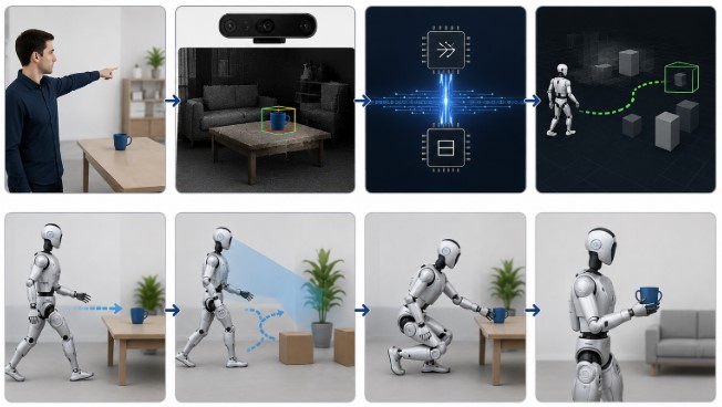 Vision-to-Action Control Flow in Humanoid Robots